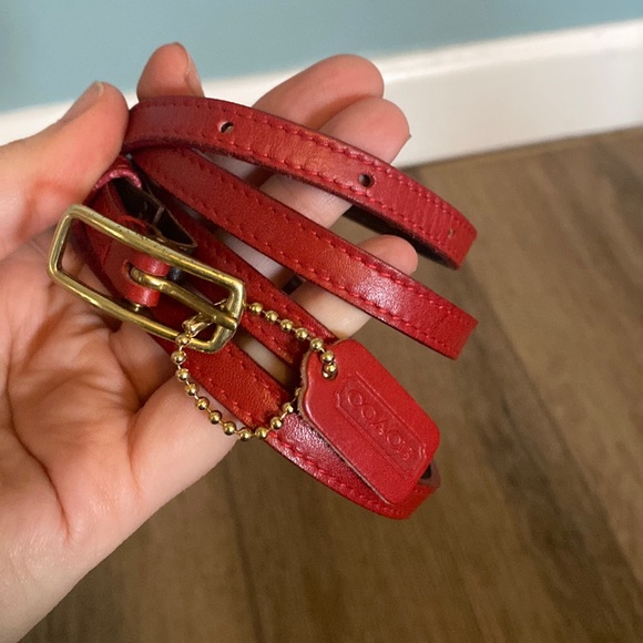 Coach Accessories - Coach Extra thin red leather XL gold buckle belt with designer tag. Cherry red